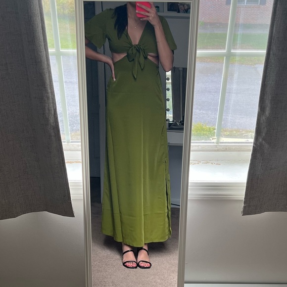 Cozyease Women's Short Sleeve Maxi Dress Tie Front Dress Summer Casual - Picture 3 of 6